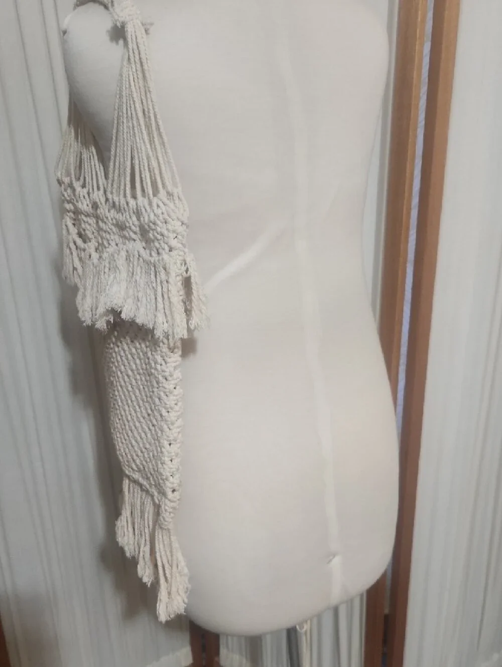 Macramé Fringe  Open Weave Tote Purse Bag Lagenlook Coastal Grandma Festival